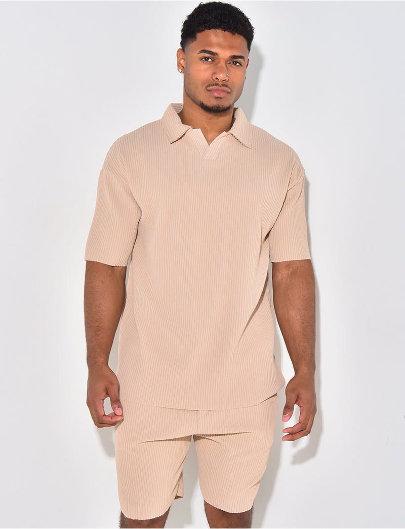 Ensemble short et polo côtelé