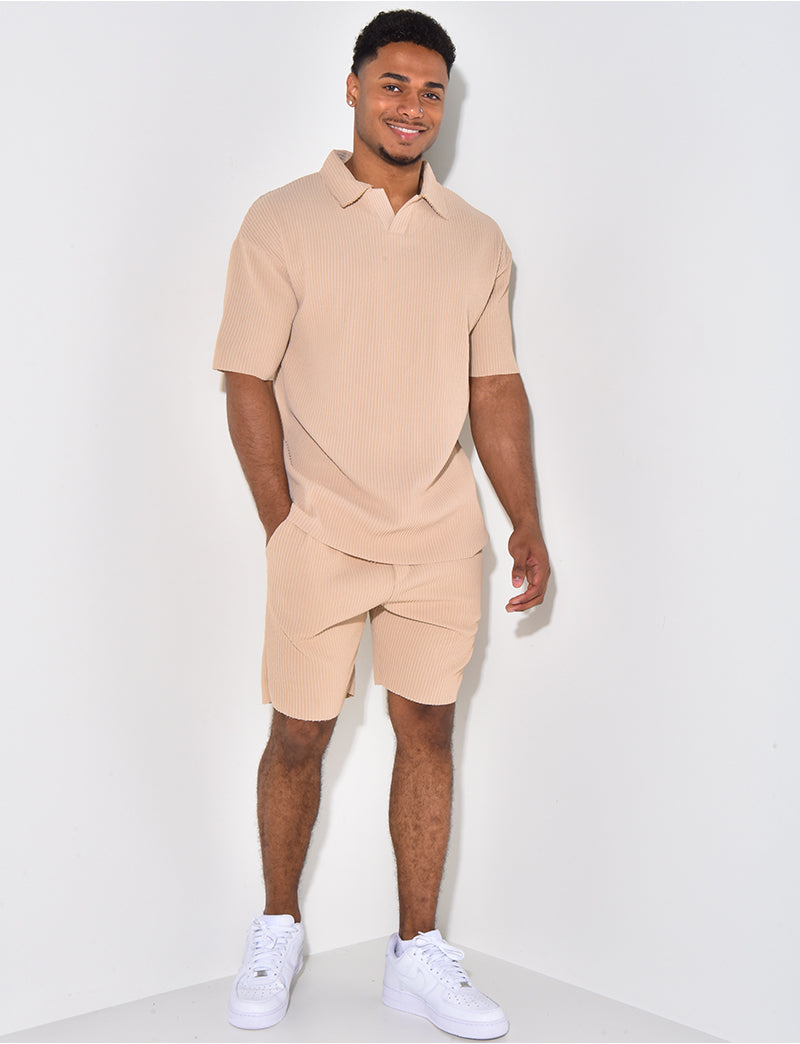 Ensemble short et polo côtelé