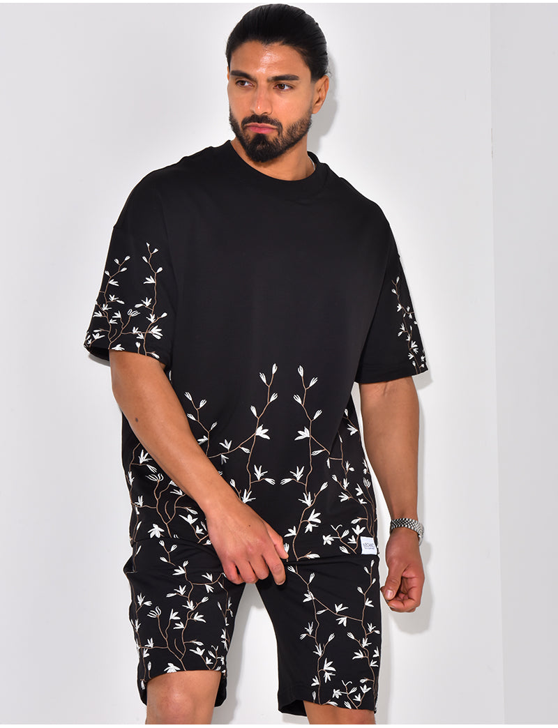 Ensemble short et t-shirt à broderie floral