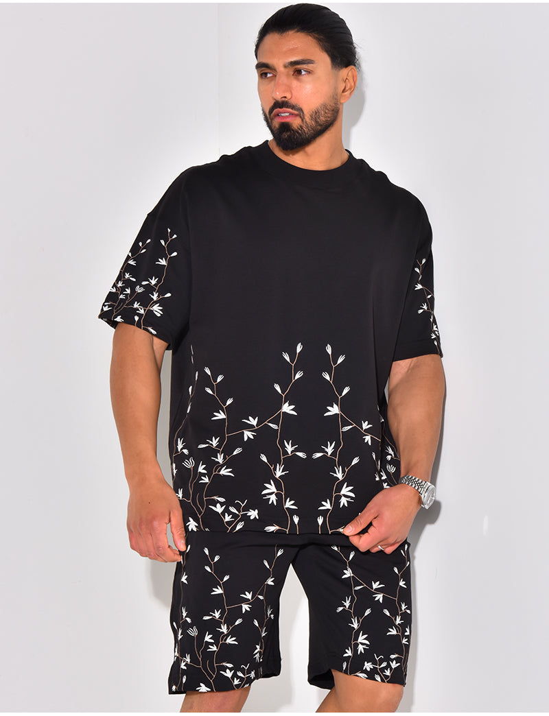 Ensemble short et t-shirt à broderie floral