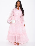 Robe longue en voile à pois et broderies avec doublure assortie