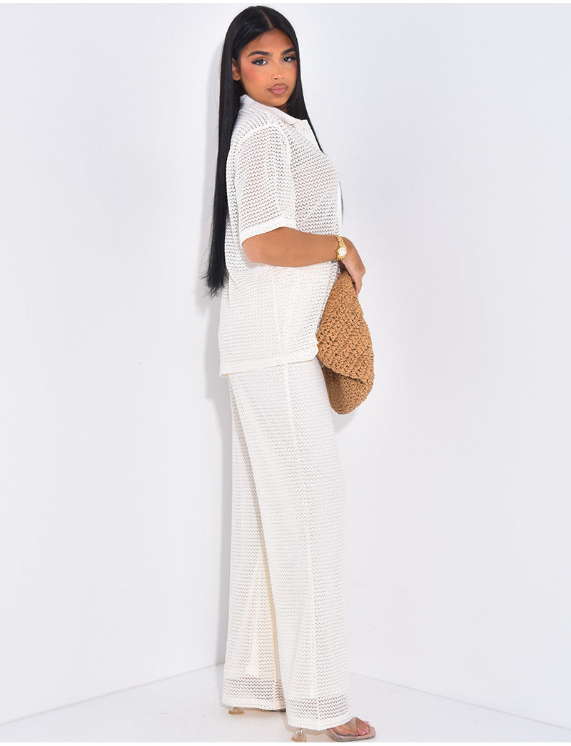 Ensemble pantalon et chemise en crochet