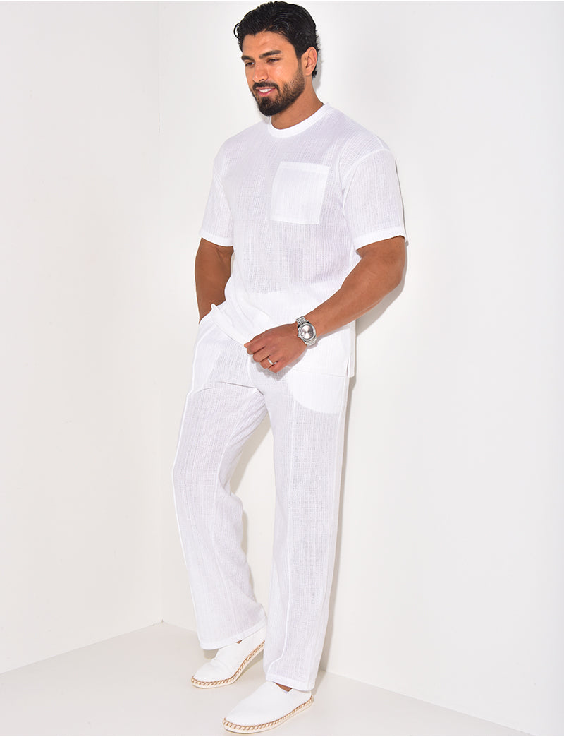Ensemble texturé pantalon et t-shirt à poche