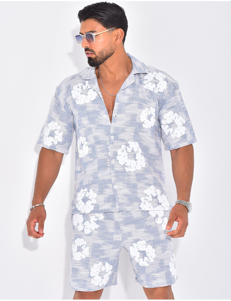 Ensemble texturé short et chemise à fleurs