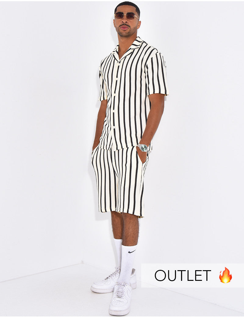 Ensemble texturé short et chemise à rayures