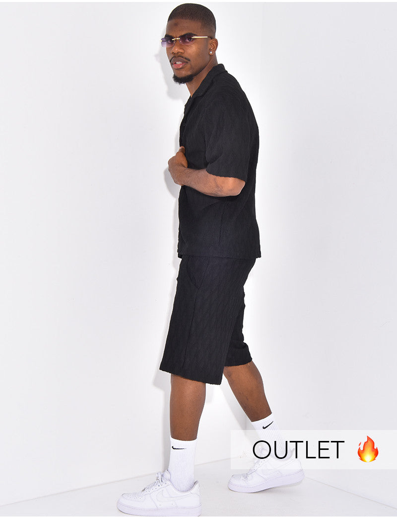 Ensemble texturé short et chemise manches à motifs vague en relief