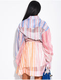 Robe cache-coeur évasée en voile à motif rayé