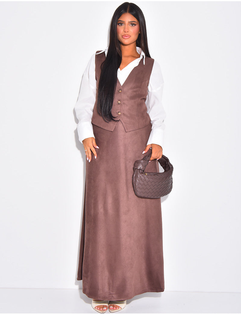Ensemble gilet et jupe en suédine