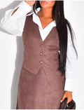 Ensemble gilet et jupe en suédine