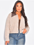 Gilet en laine à poches et col en similicuir contrastant