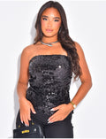 Top bustier asymétrique à sequins