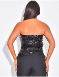 Top bustier asymétrique à sequins
