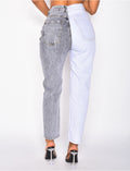 Jeans à boutons en diagonale bi-color