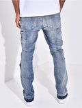 Jeans à empiècements contrastants et tâches de peinture