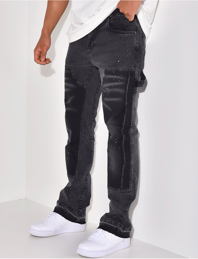 Jeans à empiècements et tâches de peinture