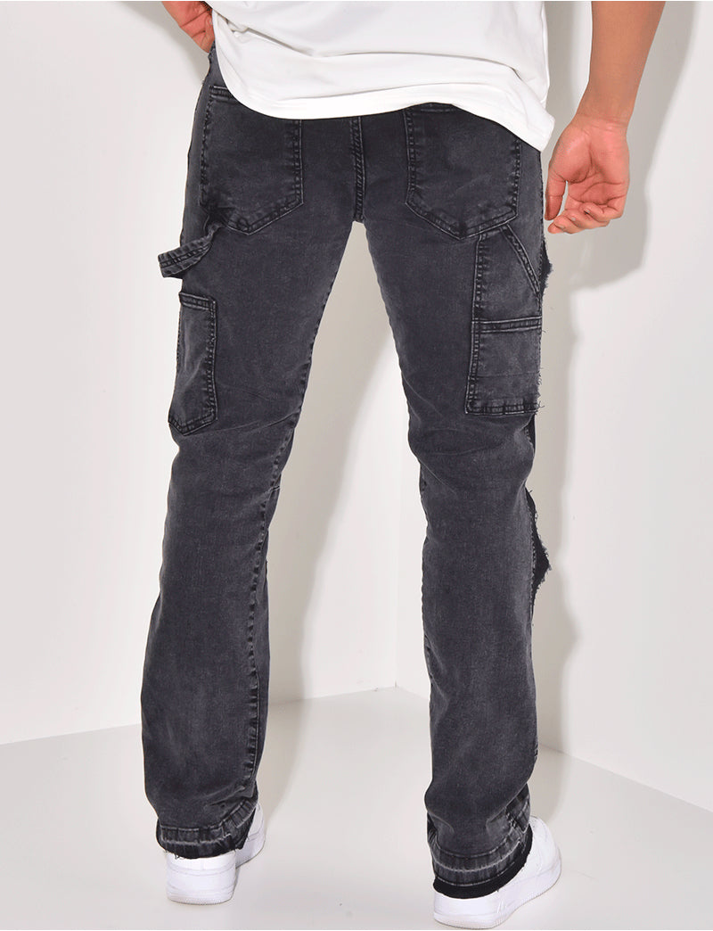 Jeans à empiècements et tâches de peinture