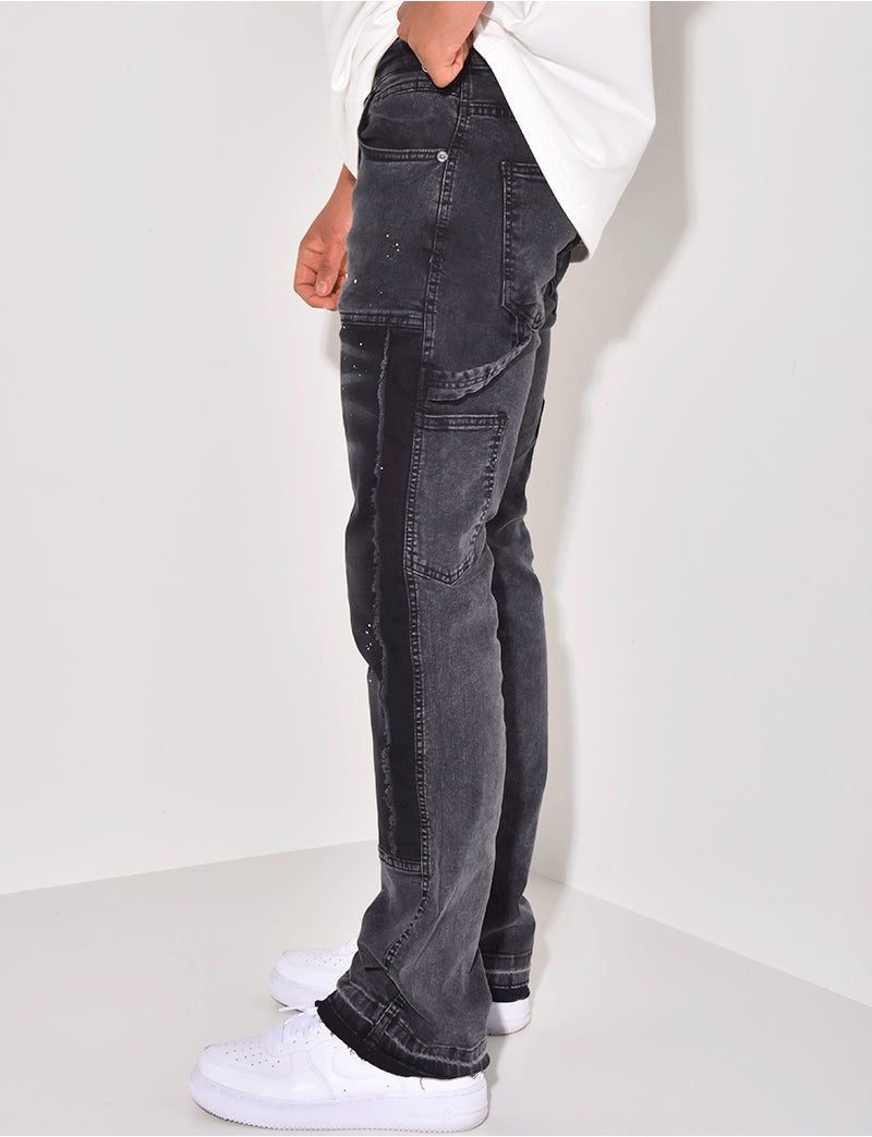 Jeans à empiècements et tâches de peinture