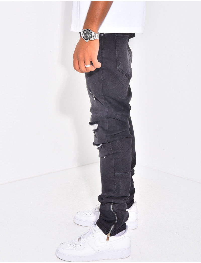 Jeans à fermeture éclaire et tâches