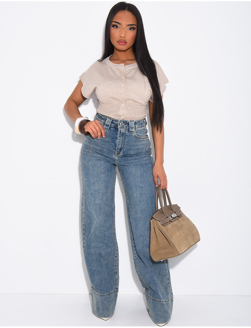 Jeans coupe large stretchy avec revers