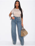Jeans coupe large stretchy avec revers