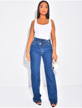 Jeans coupe droite stretchy à boutonnière croisée
