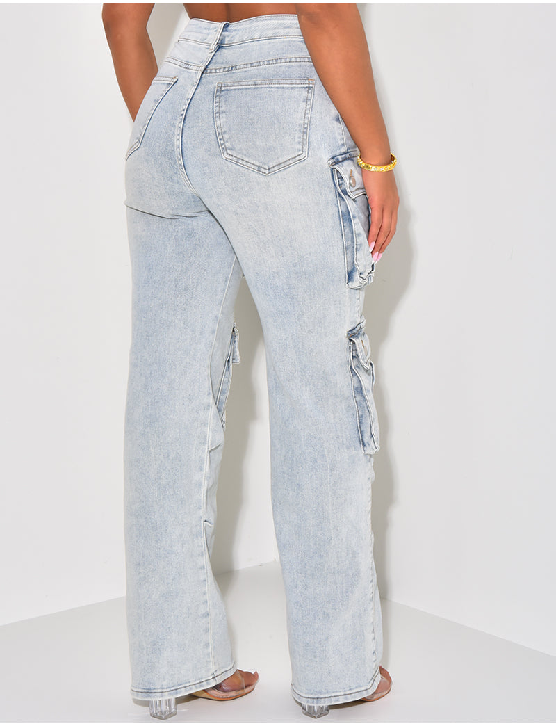 Jeans cargo à délavage vintage