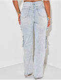 Jeans cargo à délavage vintage