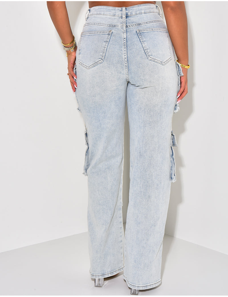 Jeans cargo à délavage vintage