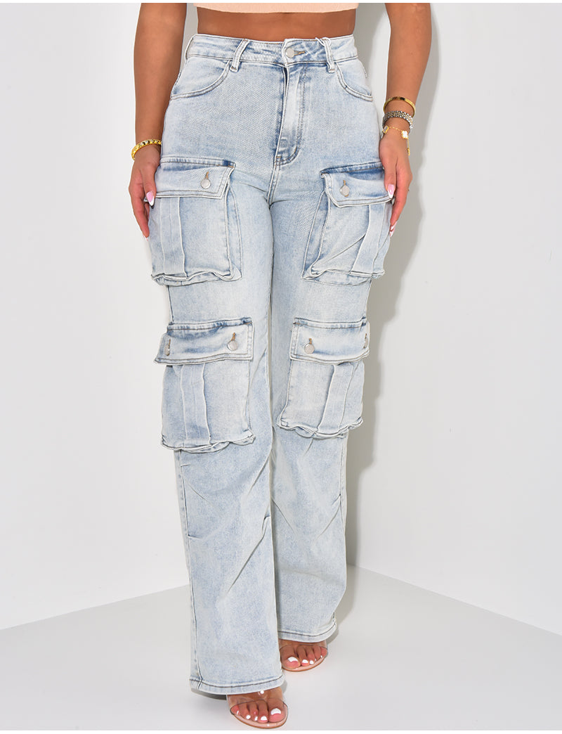 Jeans cargo à délavage vintage