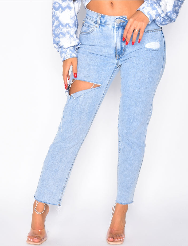 Jeans taille basse destroy