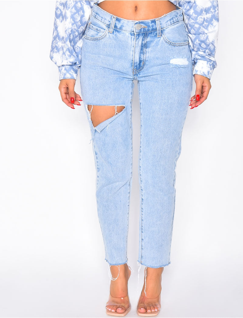 Jeans taille basse destroy