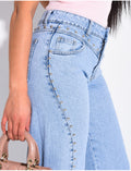 Jeans coupe droite à clous et coutures contrastantes