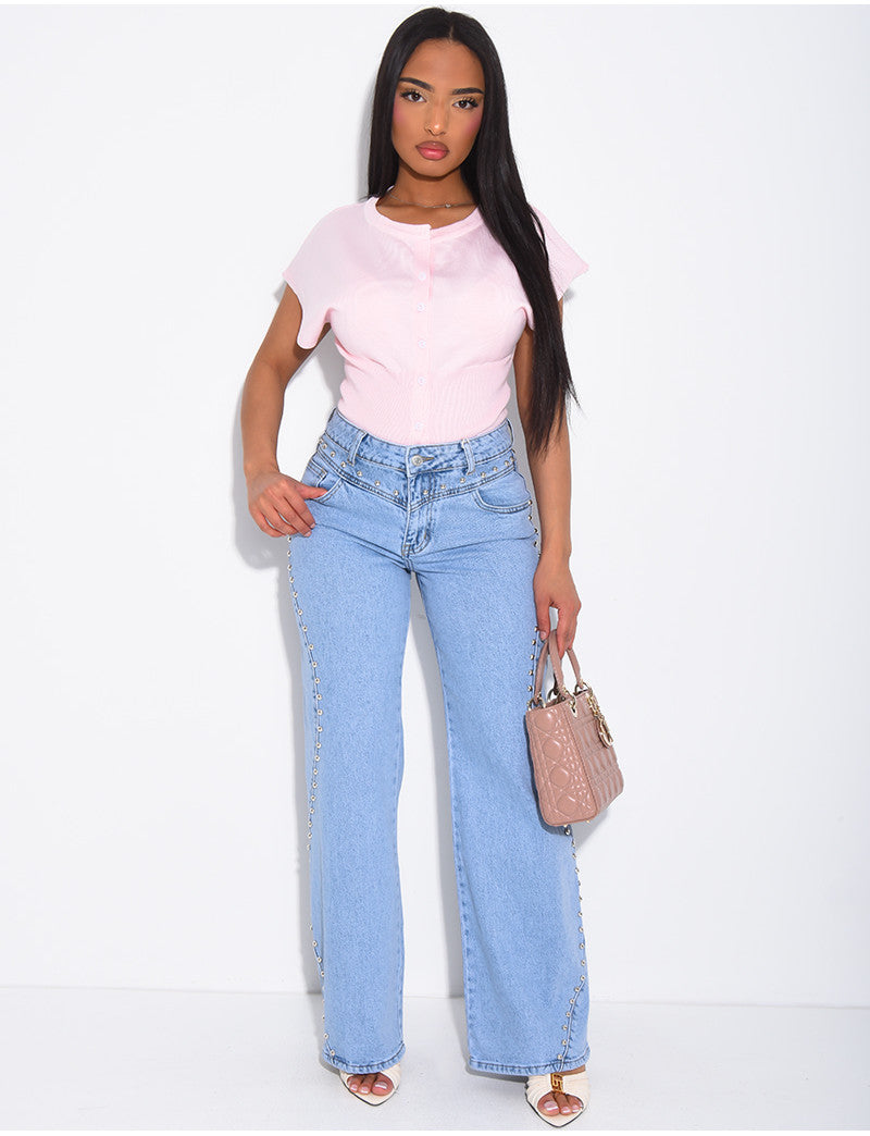 Jeans coupe droite à clous et coutures contrastantes