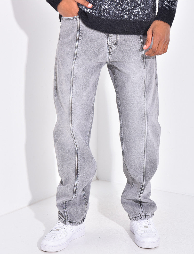 Jeans coupe droite à couture contrastante