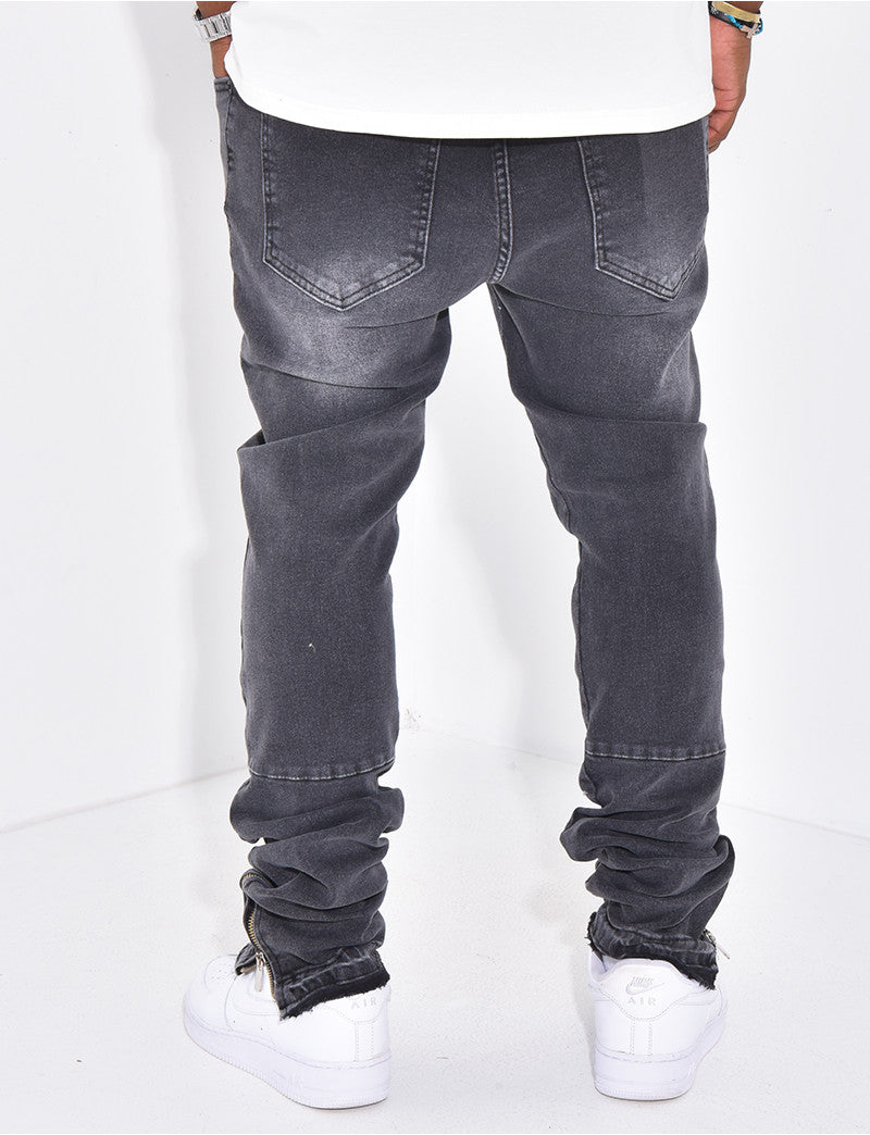 Jeans coupe droite à fermeture éclaire