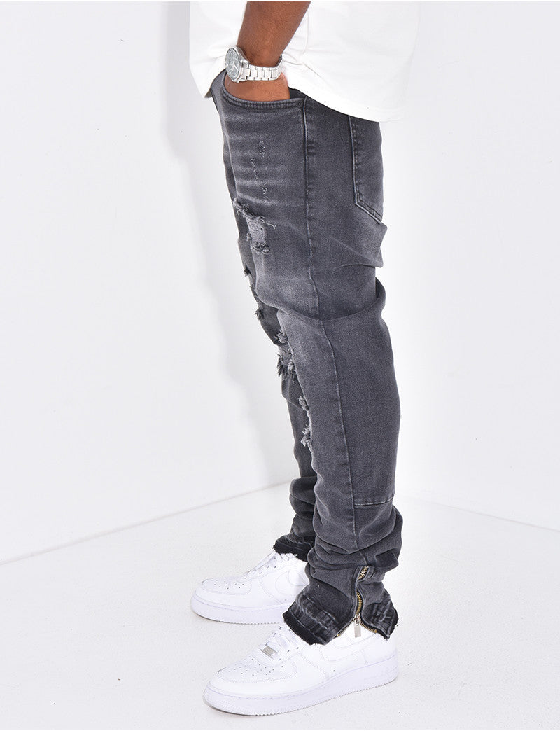 Jeans coupe droite à fermeture éclaire