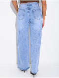 Jeans coupe droite taille haute à oeillets