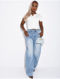 Jeans ballon à strass & perles
