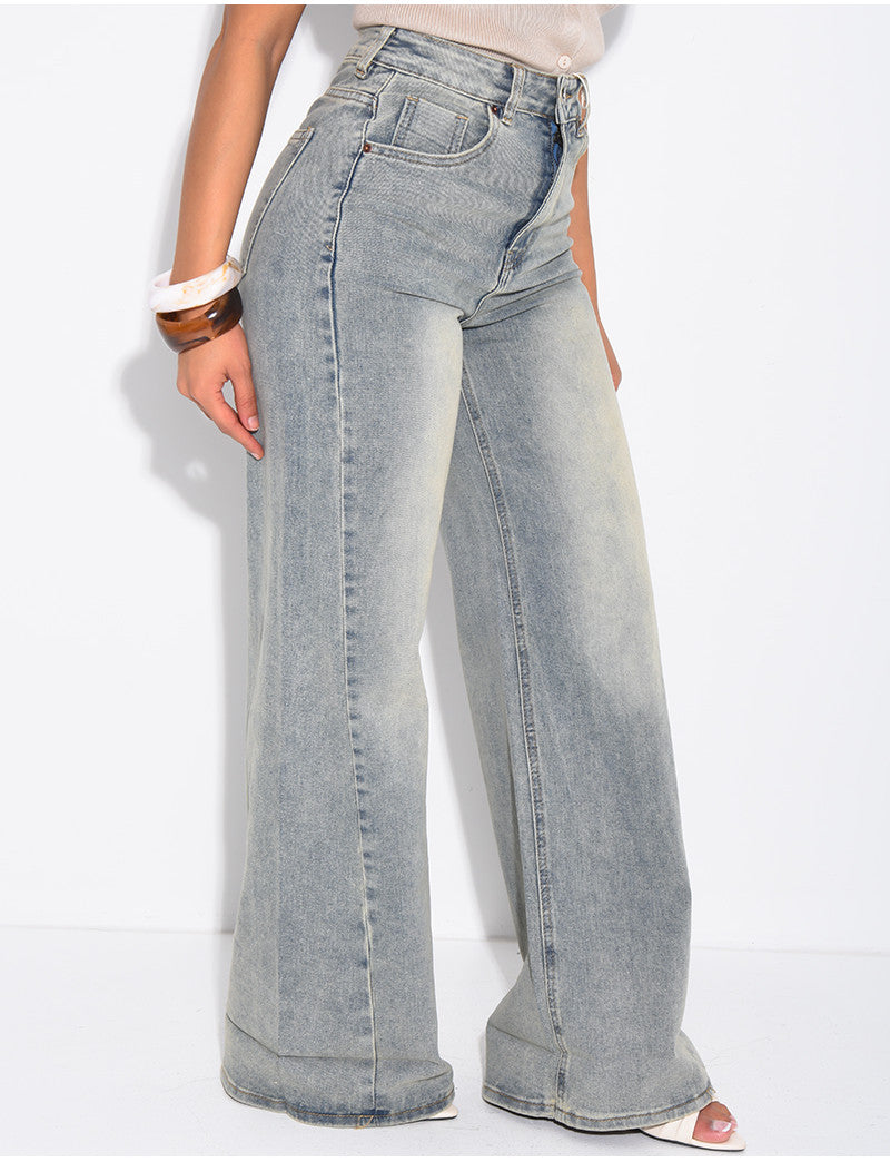Jeans coupe droite à revers effet vintage