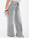 Jeans coupe droite à revers effet vintage