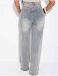 Jeans coupe droite à revers effet vintage