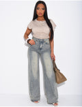 Jeans coupe droite à revers effet vintage