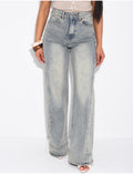 Jeans coupe droite à revers effet vintage