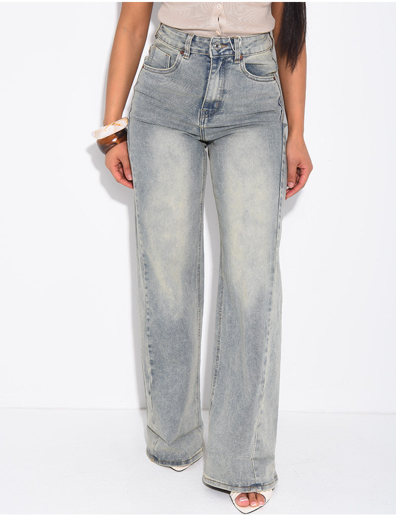Jeans coupe droite à revers effet vintage