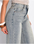 Jeans coupe droite à revers effet vintage