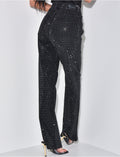 Jeans coupe droite noir à strass