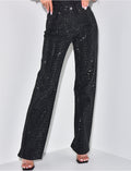 Jeans coupe droite noir à strass
