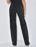 Jeans coupe droite noir à strass