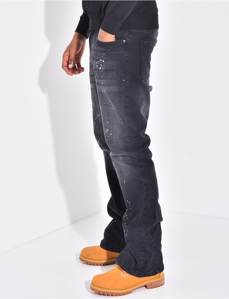 Jeans coupe droite à tâches de peinture