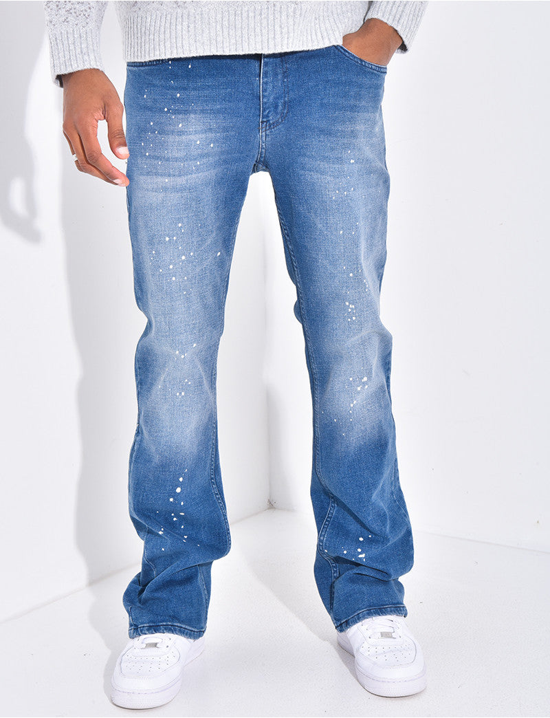 Jeans coupe droite à tâches de peinture